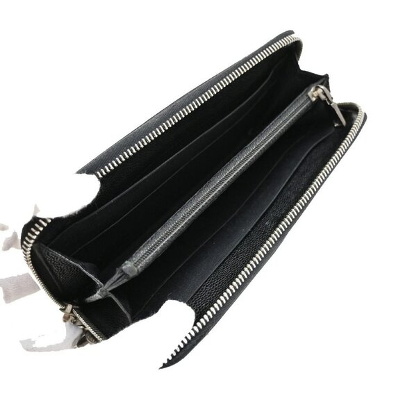 CHANEL CC Logo Zipper Long Bifold Wallet Grained Calfskin Leather Black - Picture 10 of 16